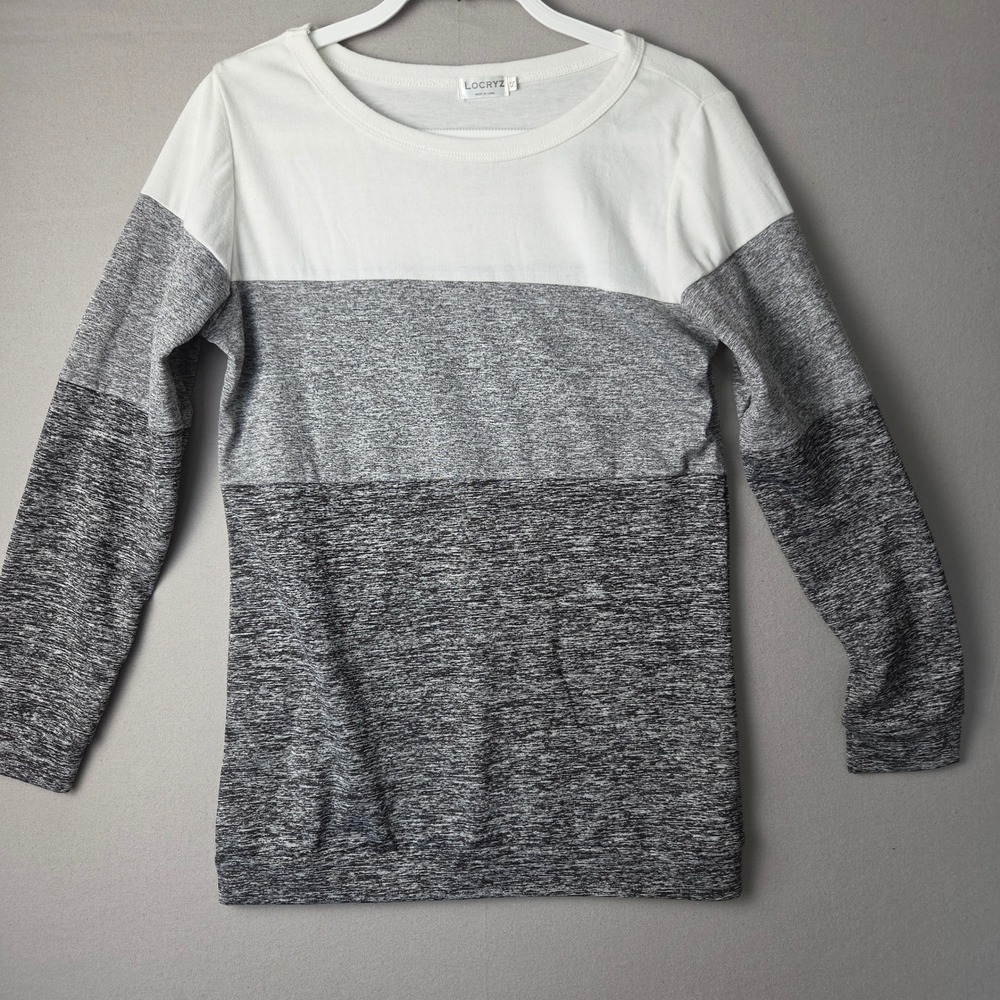 Locryz Womens Small Gray White Colorblock Space Dye Long Sleeve Pullover Top